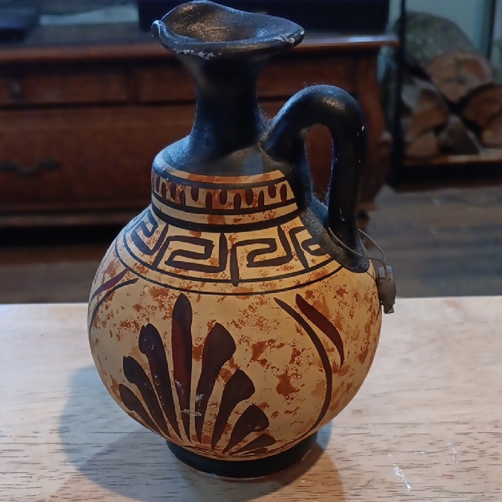 Handcrafted Decorative Ceramic Vase with Black and Brown Greek Inspired Design - Picture 1 of 3